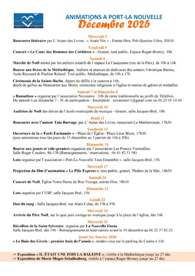 Animations du mois de décembre