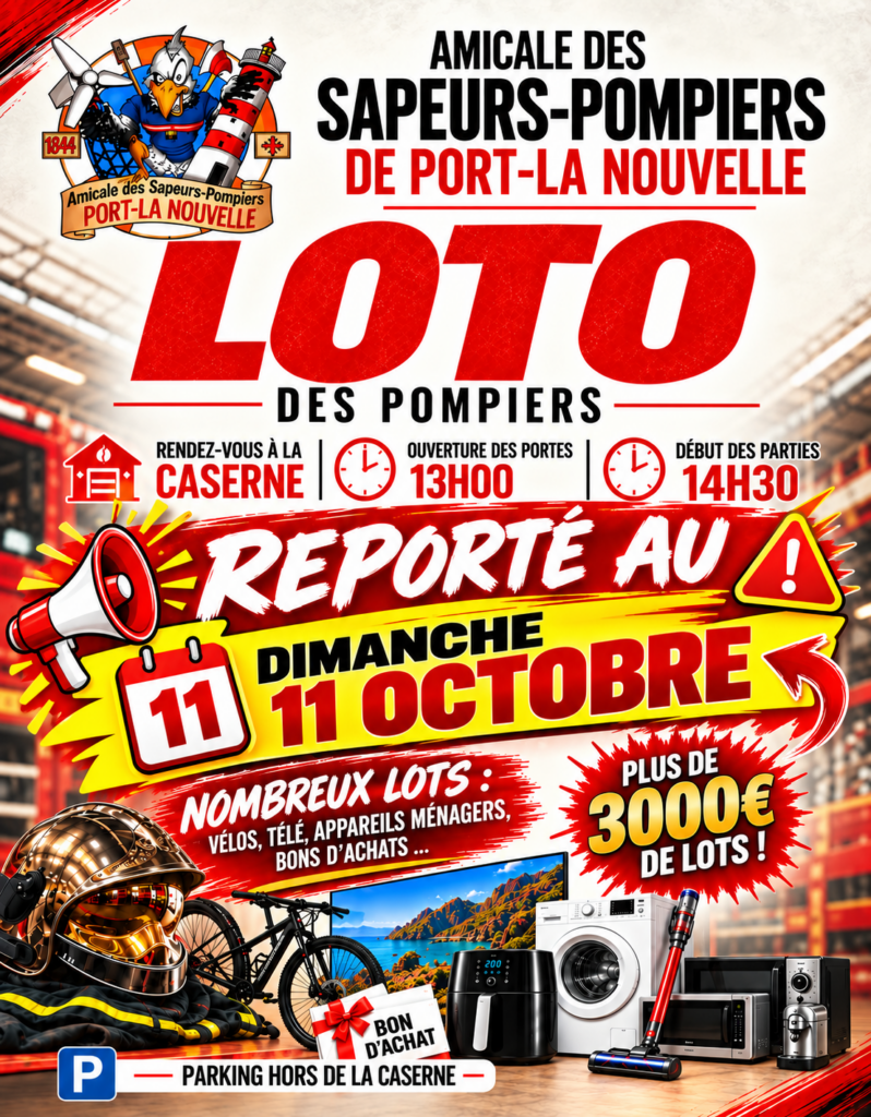 visuel panneau LOTO DES POMPIERS REPORTES AU 11 OCTOBRE